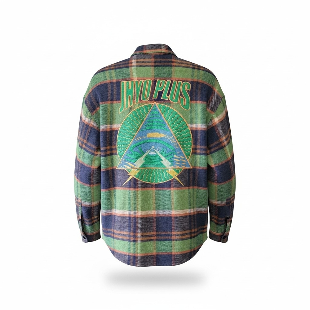 JHYQ Green & Navy Plaid Button-Front Men's Shirt Jacket SZ LARGE - Picture 2 of 9
